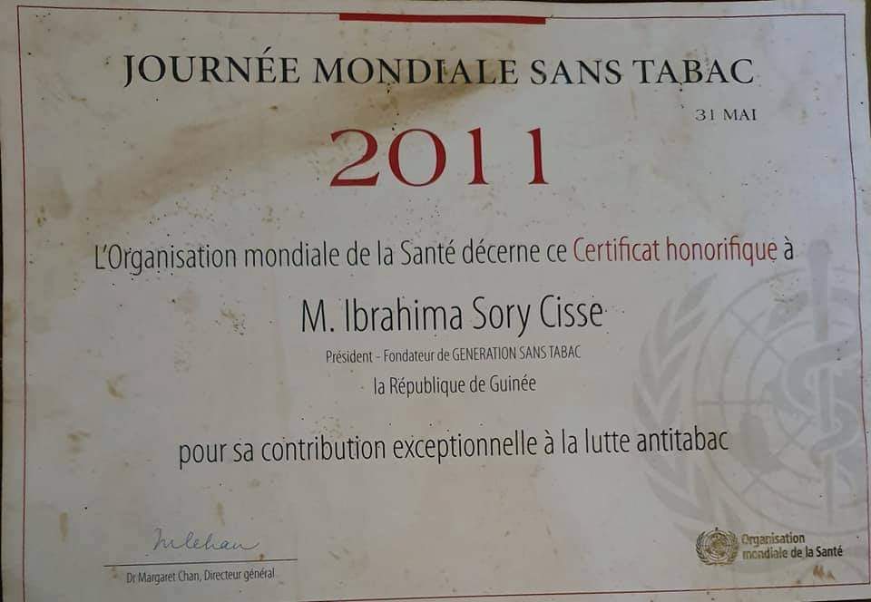 Lutte contre le tabagisme : l’ONG ‘’Génération Sans Tabac Guinée’’ félicitée par l’OMS pour la réussite de son plaidoyer