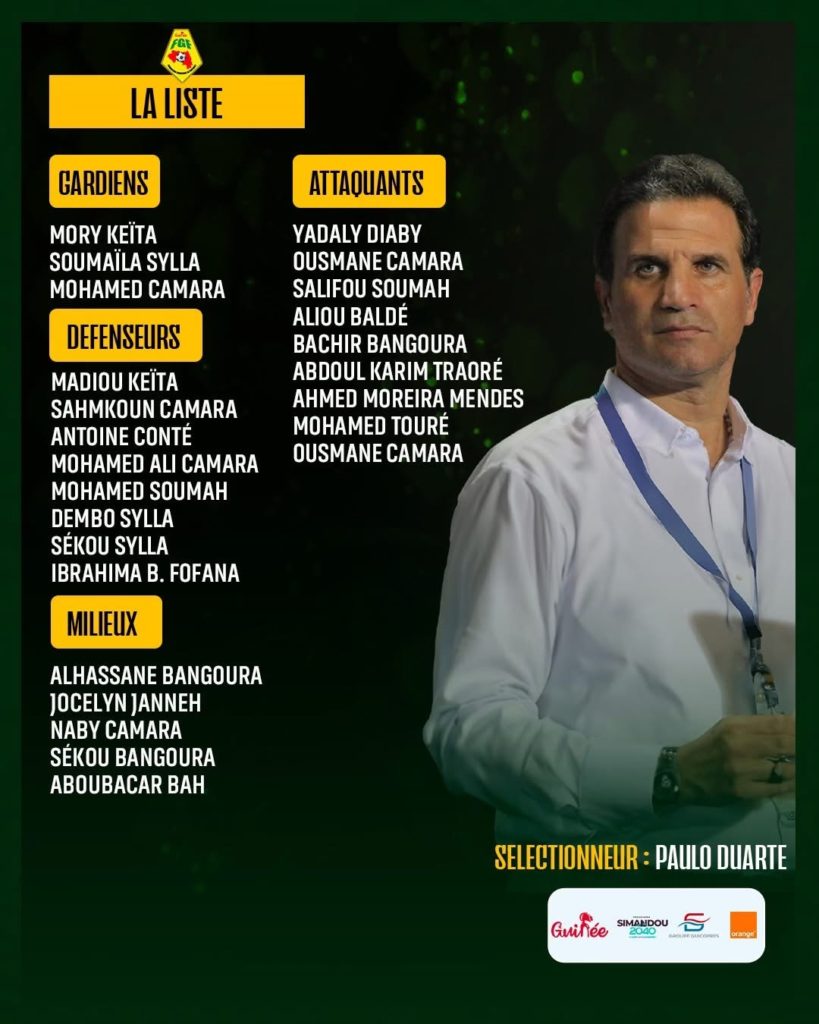 Syli National : la liste de Duarté contre le Togo et Niger sans Serhou Guirassy