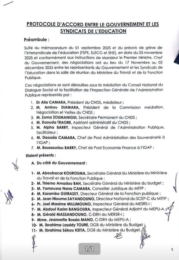 Éducation : le Gouvernement et SLECG trouvent un accord