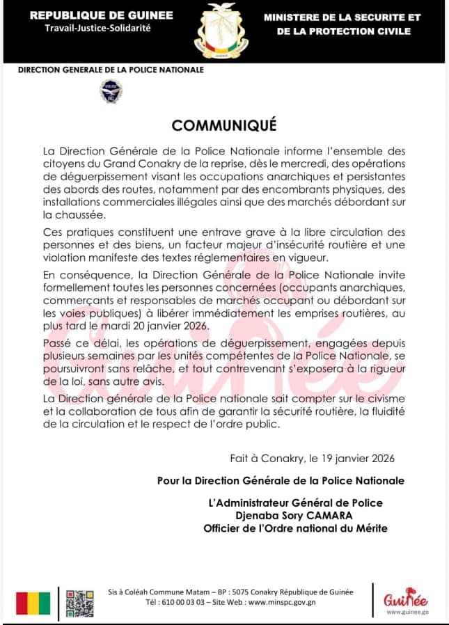 Conakry : la Police nationale annonce la reprise des opérations de déguerpissement