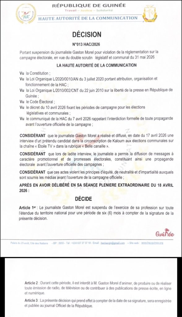 Médias: un journaliste suspendu par la HAC pour six mois 