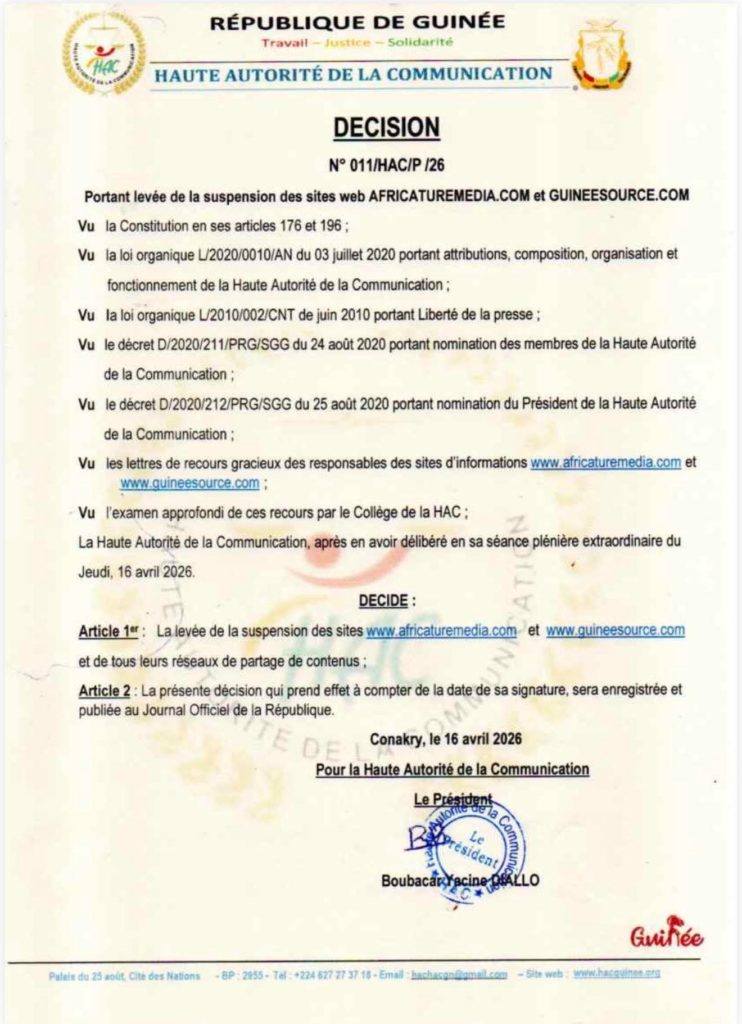 Médias : la HAC lève la suspension de deux sites d’information en ligne