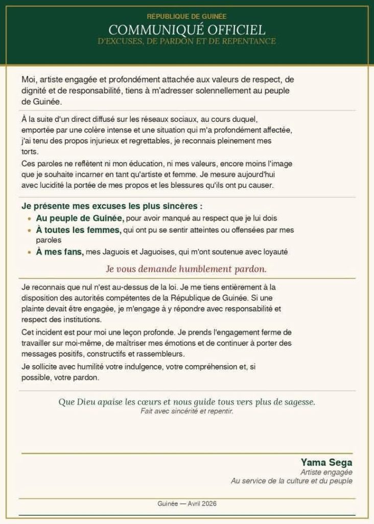 Propos tenus sur les réseaux sociaux : l’artiste Yama Séga présente ses excuses publiques