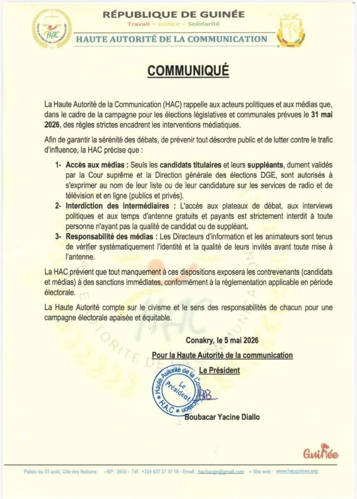 Élections du 31 mai 2026 : la HAC durcit les règles d’accès aux médias