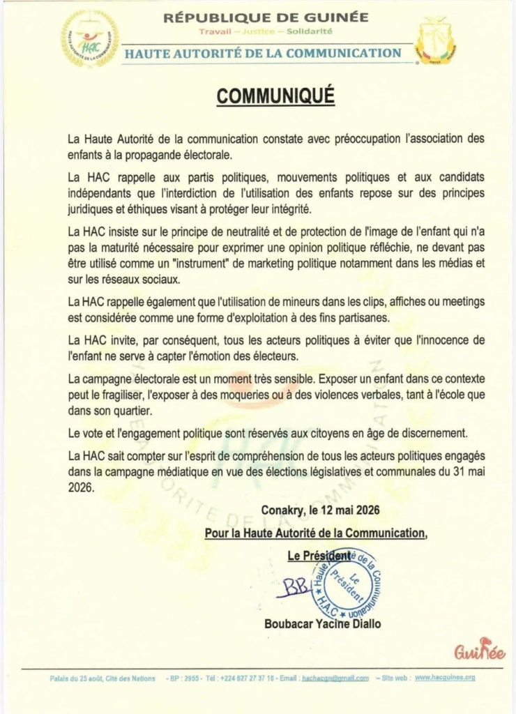 Élections 2026 : la HAC met en garde contre l’utilisation des enfants dans la propagande électorale