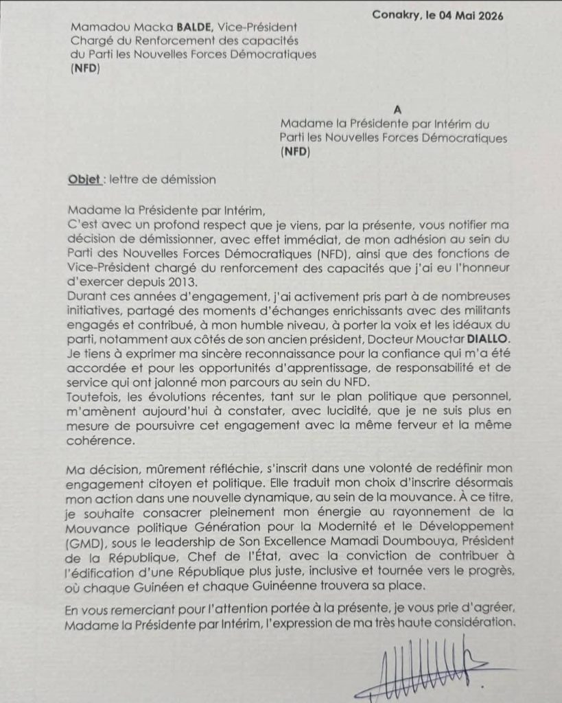 Guinée : Macka Baldé démissionne du parti NFD et rejoint la GMD