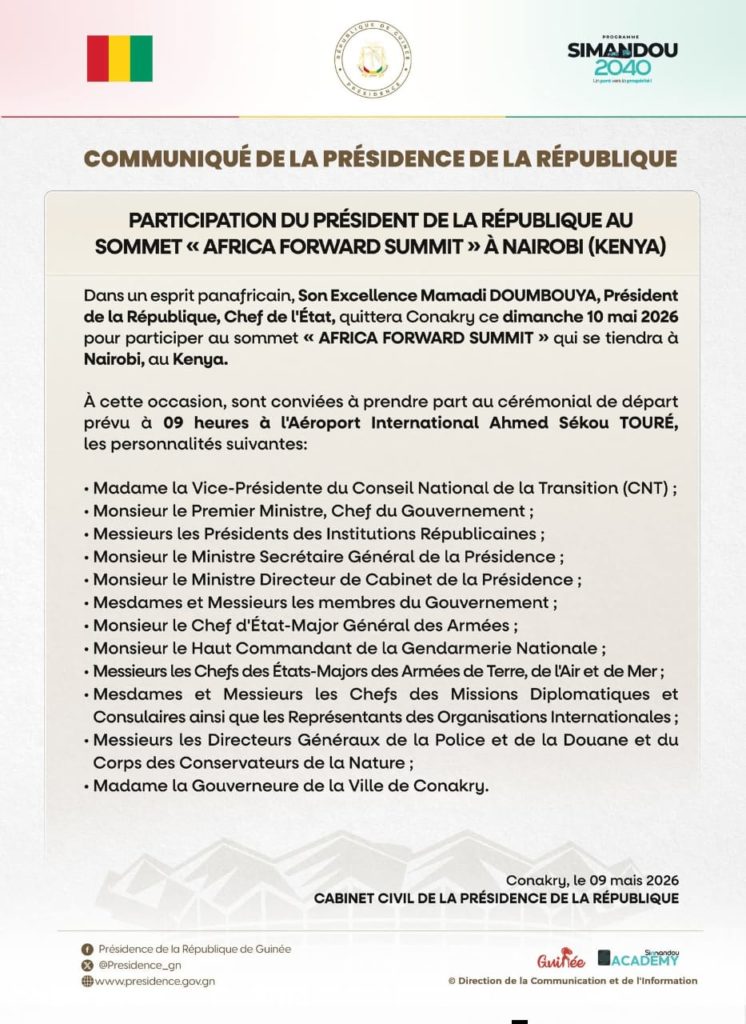 Guinée : le président Mamadi Doumbouya attendu au sommet «Africa Forward Summit» à Nairobi